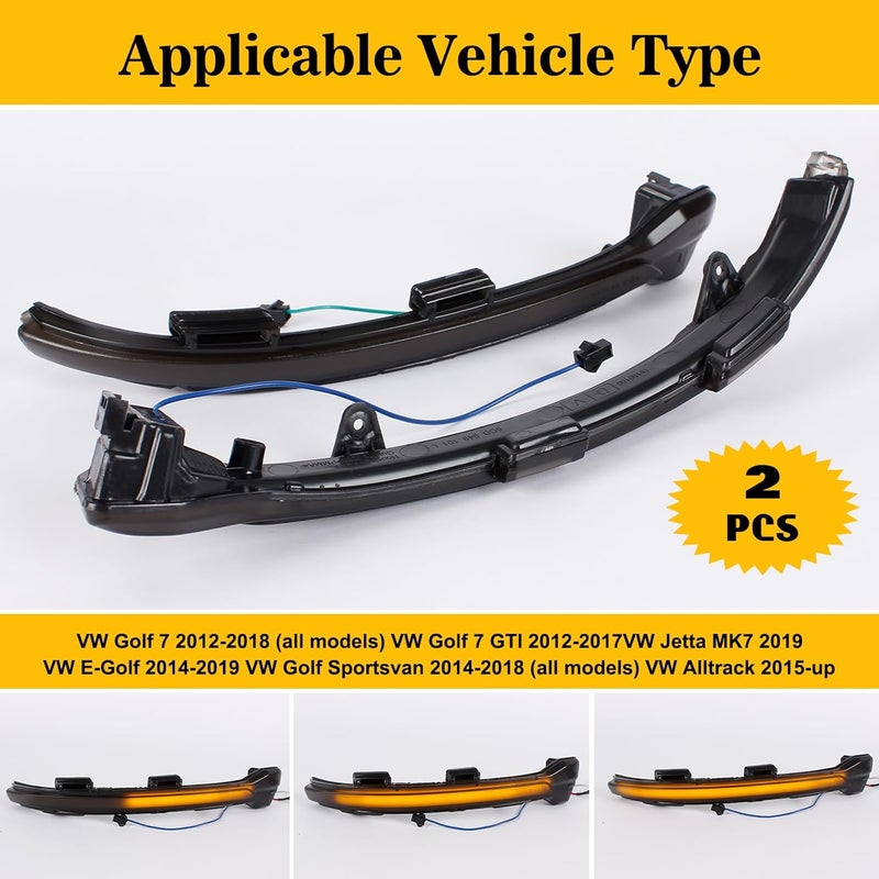 doiplent [2pcs] Side Mirror Sequential Turn Signal Lights for VW Golf MK7 GTI Limousine Variant 2014-2020 Sportsvan 2014-2020 Touran2 2016-2023 Assemely-Smoked Lens - Image 3